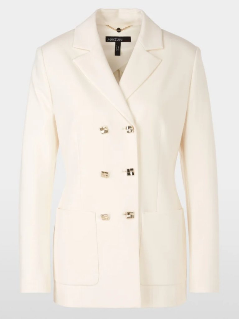 Marc Cain Long Blazer Ivory Double Breasted With Pockets Lined Size N7 Uk 20 Nwt